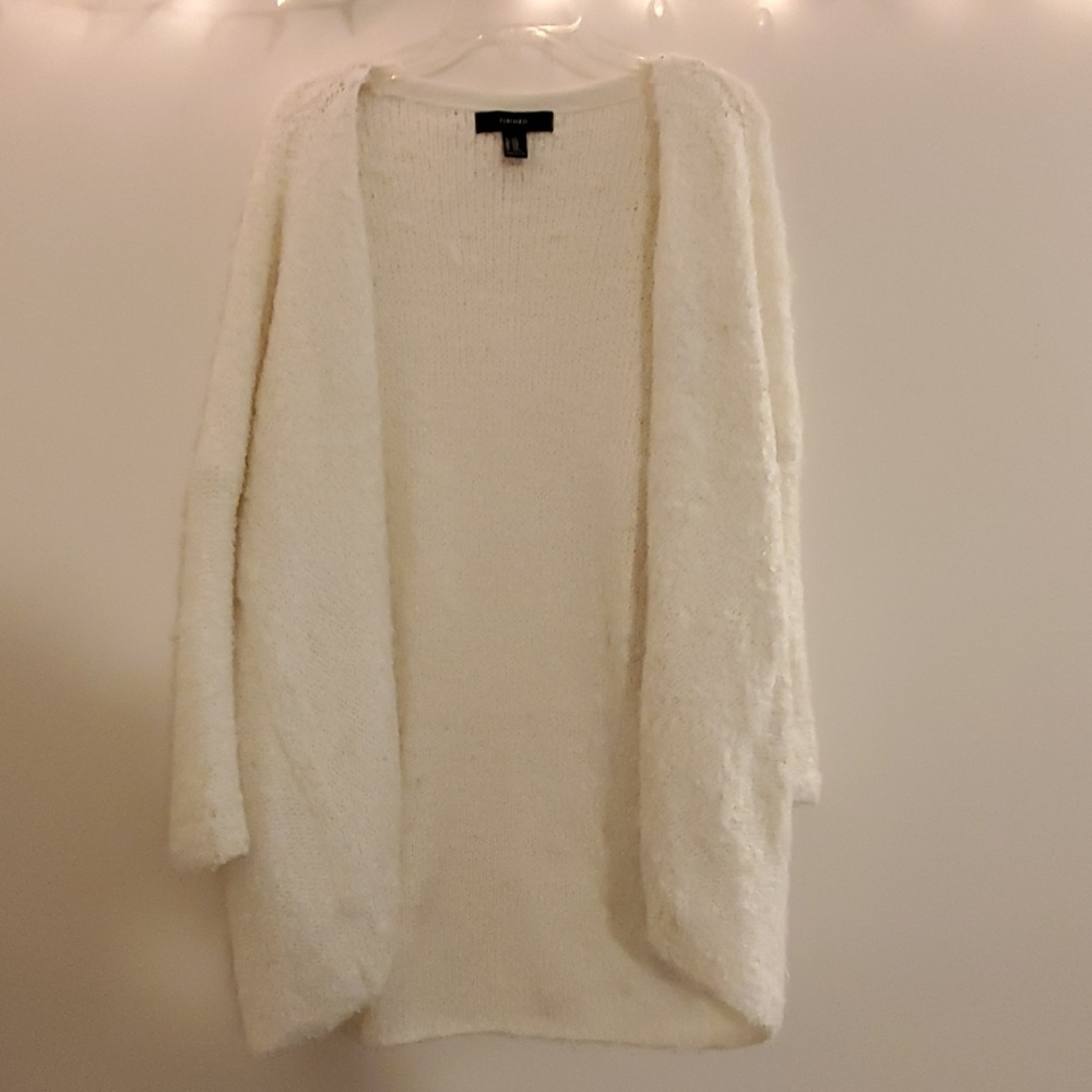 F21 white cardigan